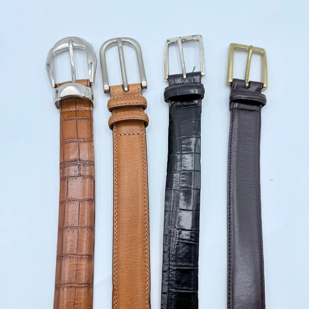 Paul Fredrick Mens Leather Belt Lot of 4 Croc Embossed Smooth Dress Belt Size 38